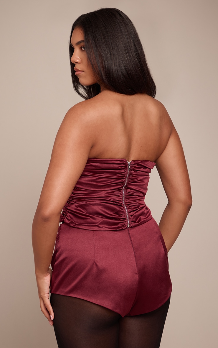 Shape Wine Satin Ruched Bandeau Top image 2