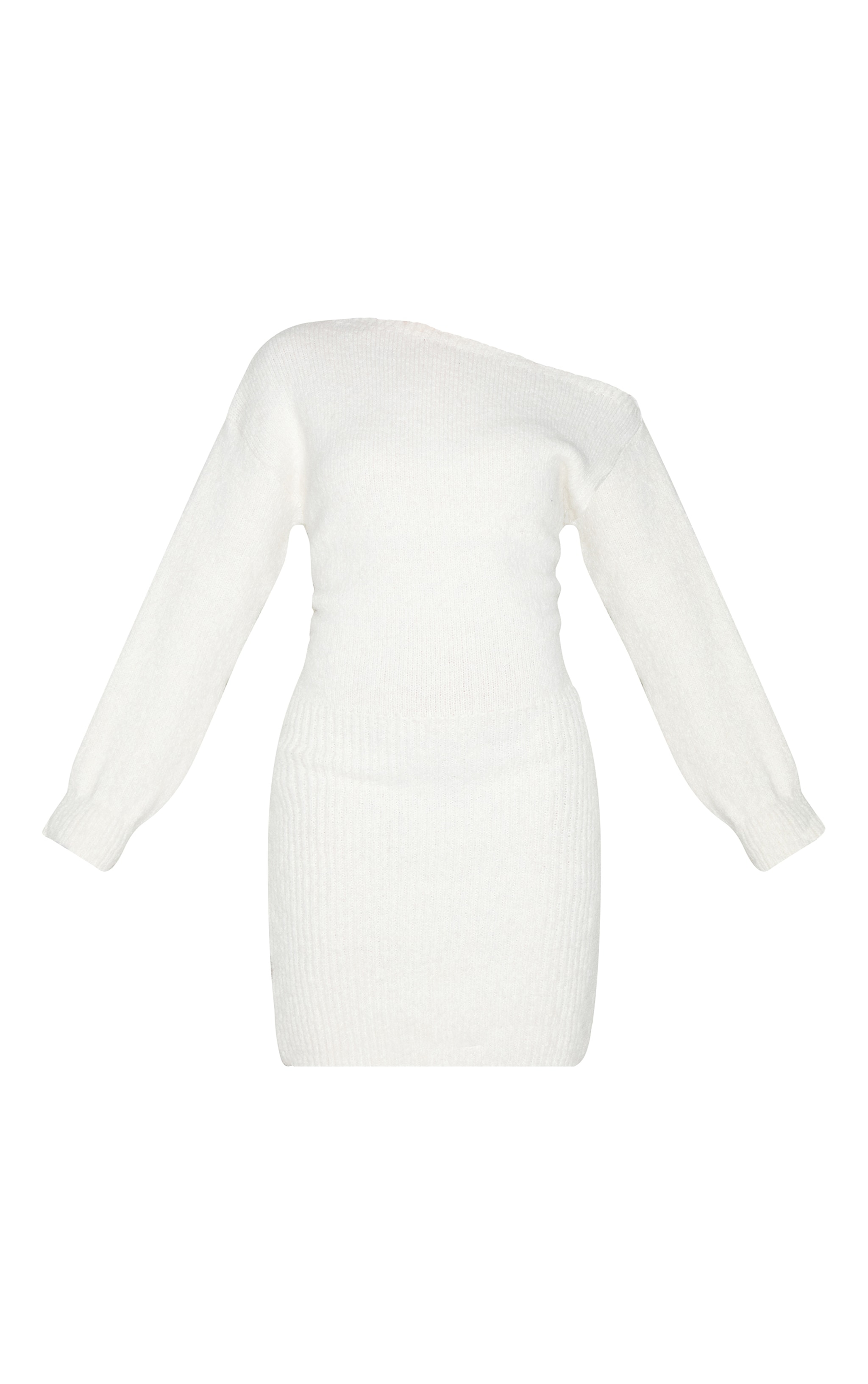 Petite Cream Knit Asymmetric Mini Dress image 5