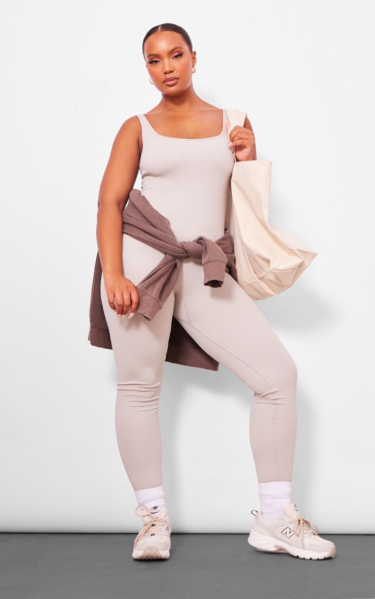 Plus Silver Structured Snatched Ribbed Scoop Neck Jumpsuit image 1