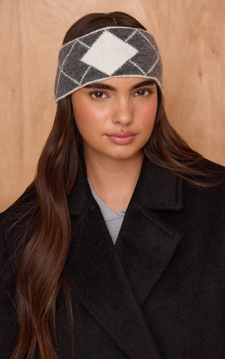 Charcoal Argyle Knitted Headband