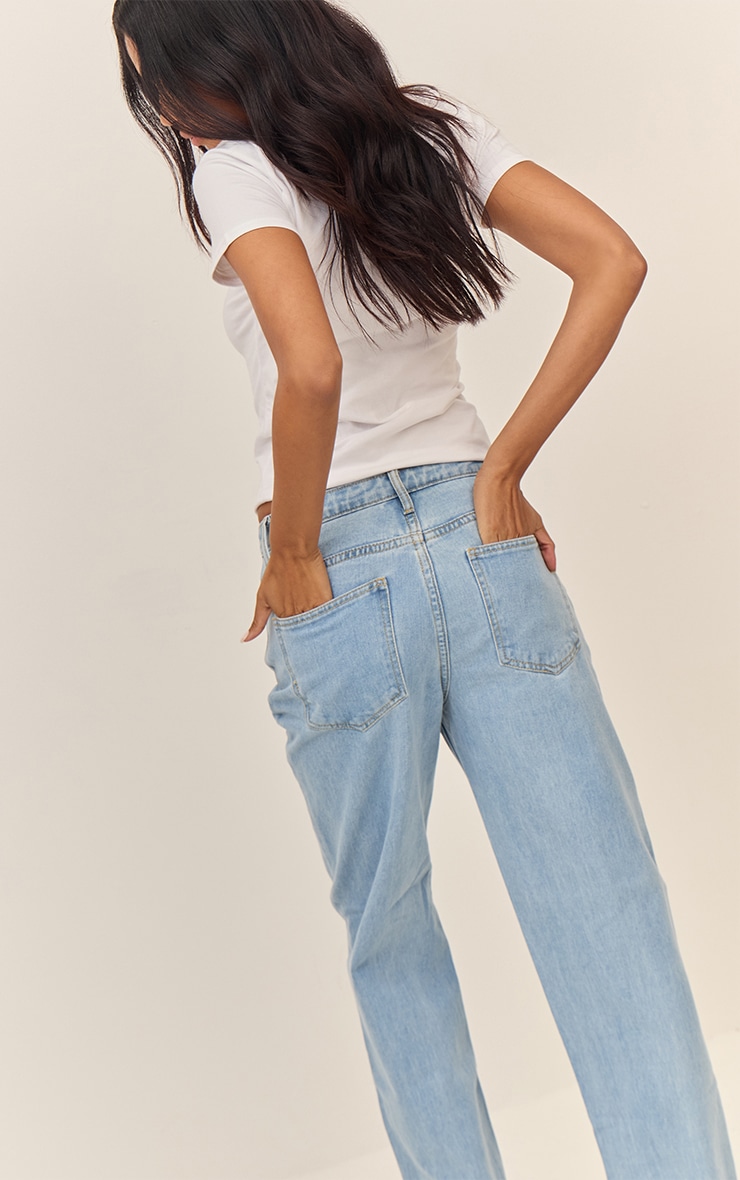 PRETTYLITTLETHING Jean droit délavé bleu clair à taille haute image 4