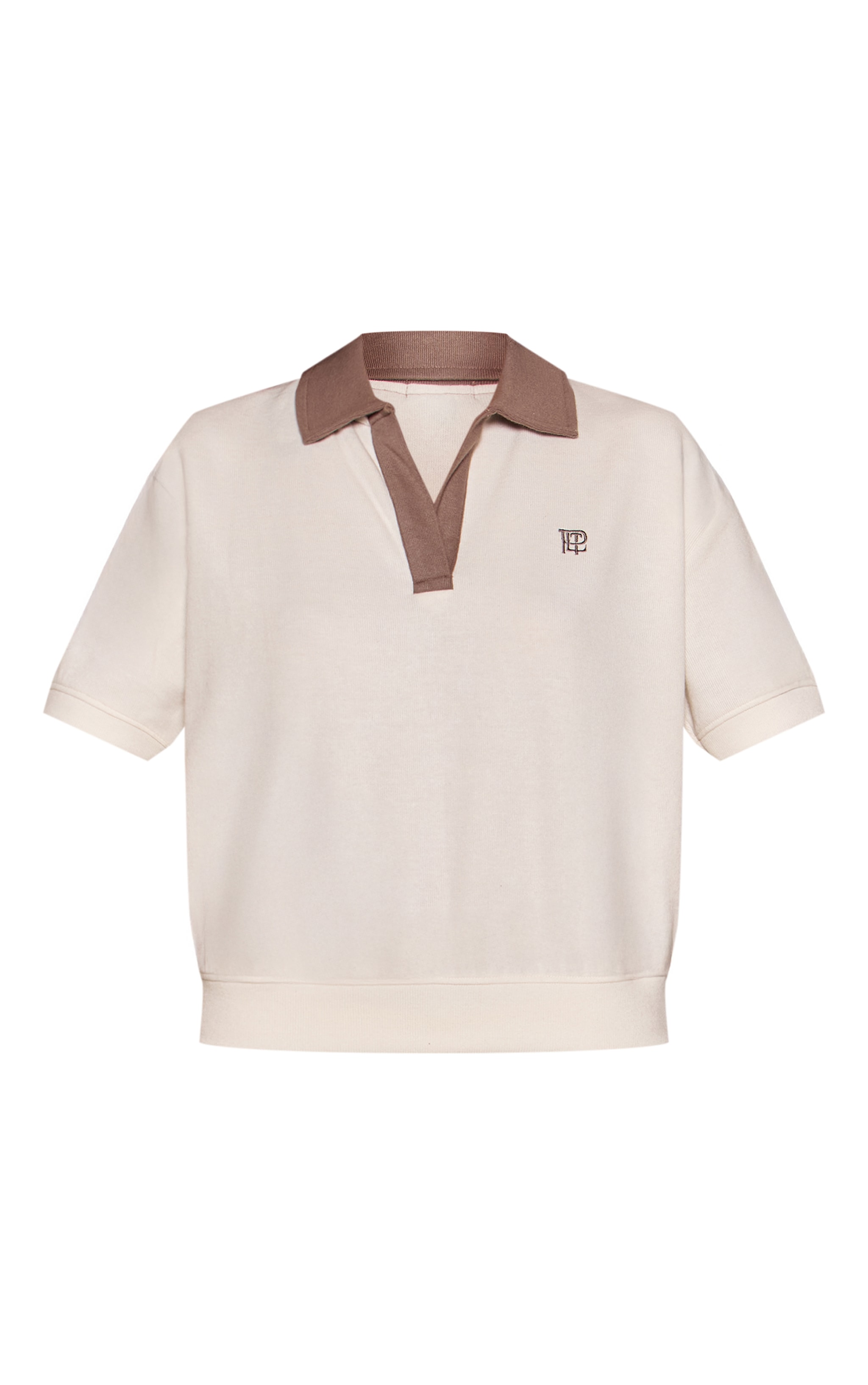 Cream Contrast Collared Polo Emblem Top  image 5