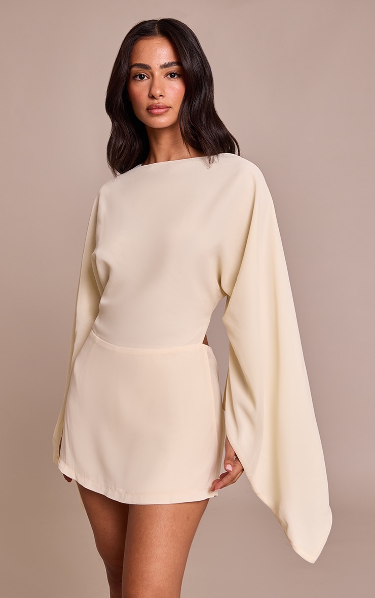 Petite Cream Open Back Floaty Tie Back Playsuit image 2