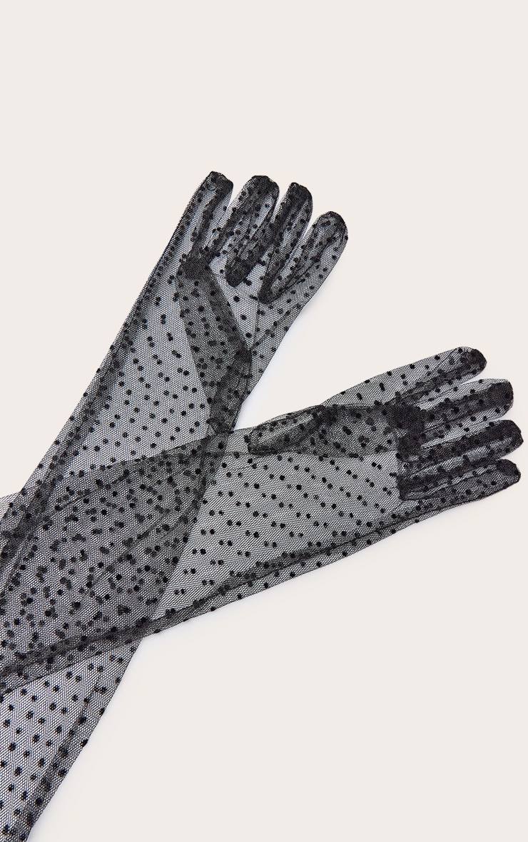 Black Mesh Polka Dot Long Gloves image 3