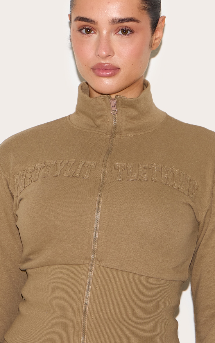 Shape Khaki Pocket Detail Fitted Zip Up Sweatshirt image 4
