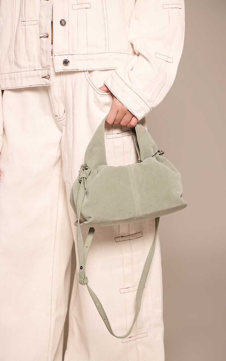 Pistachio Faux Suede Slouchy Mini Handbag