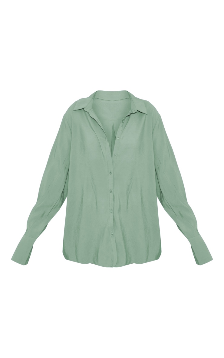 Washed Green Poplin Oversized Cuff Shirt image 5