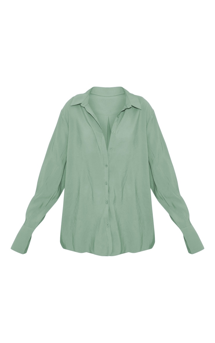 Washed Green Poplin Oversized Cuff Shirt image 5