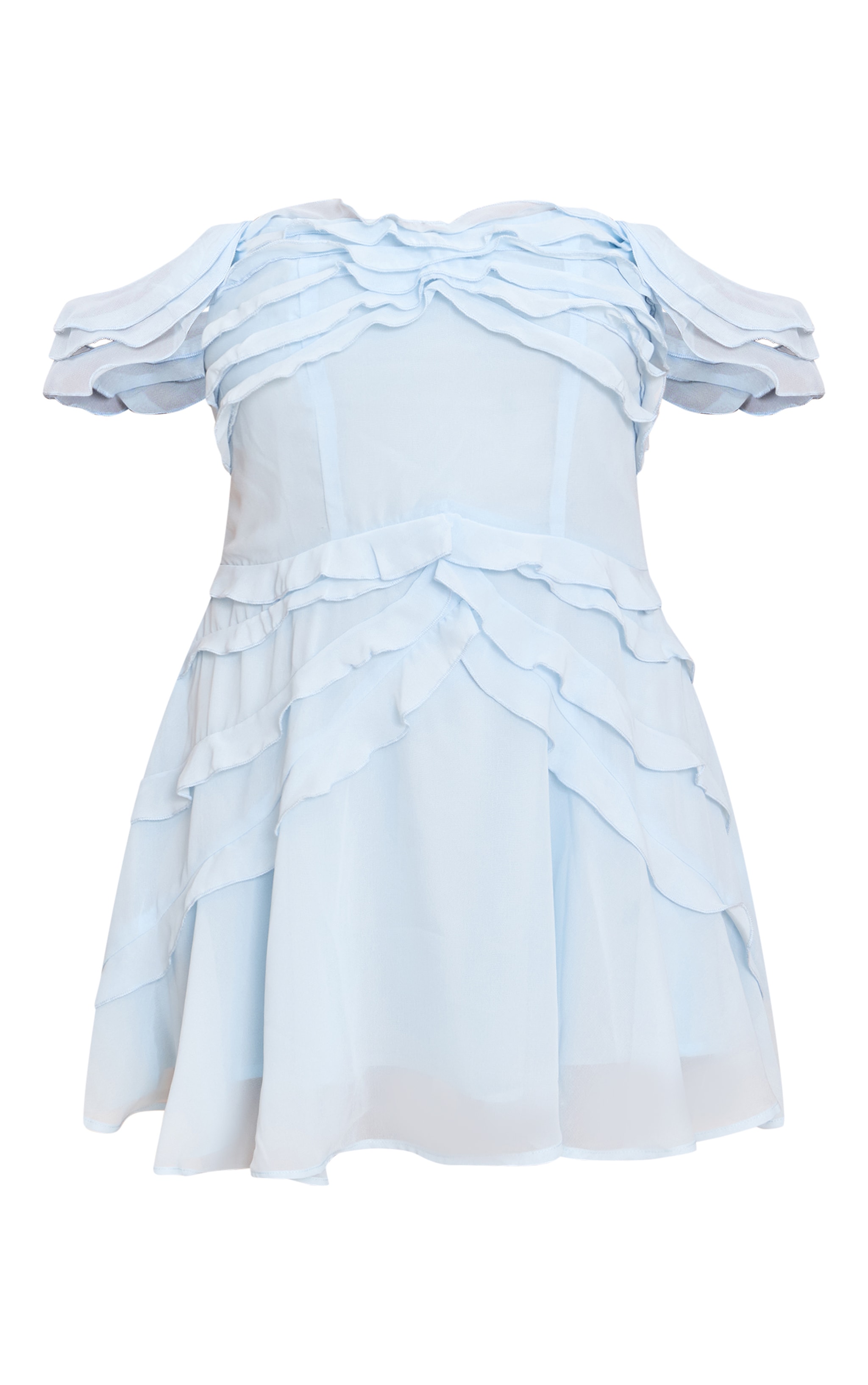 Baby Blue Bardot Frill Details Shift Dress image 5