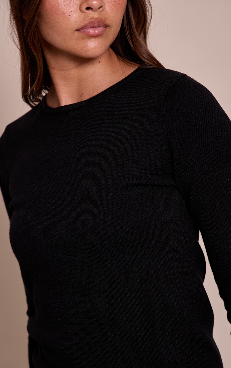 Black Long Sleeve Fine Knit Top image 4