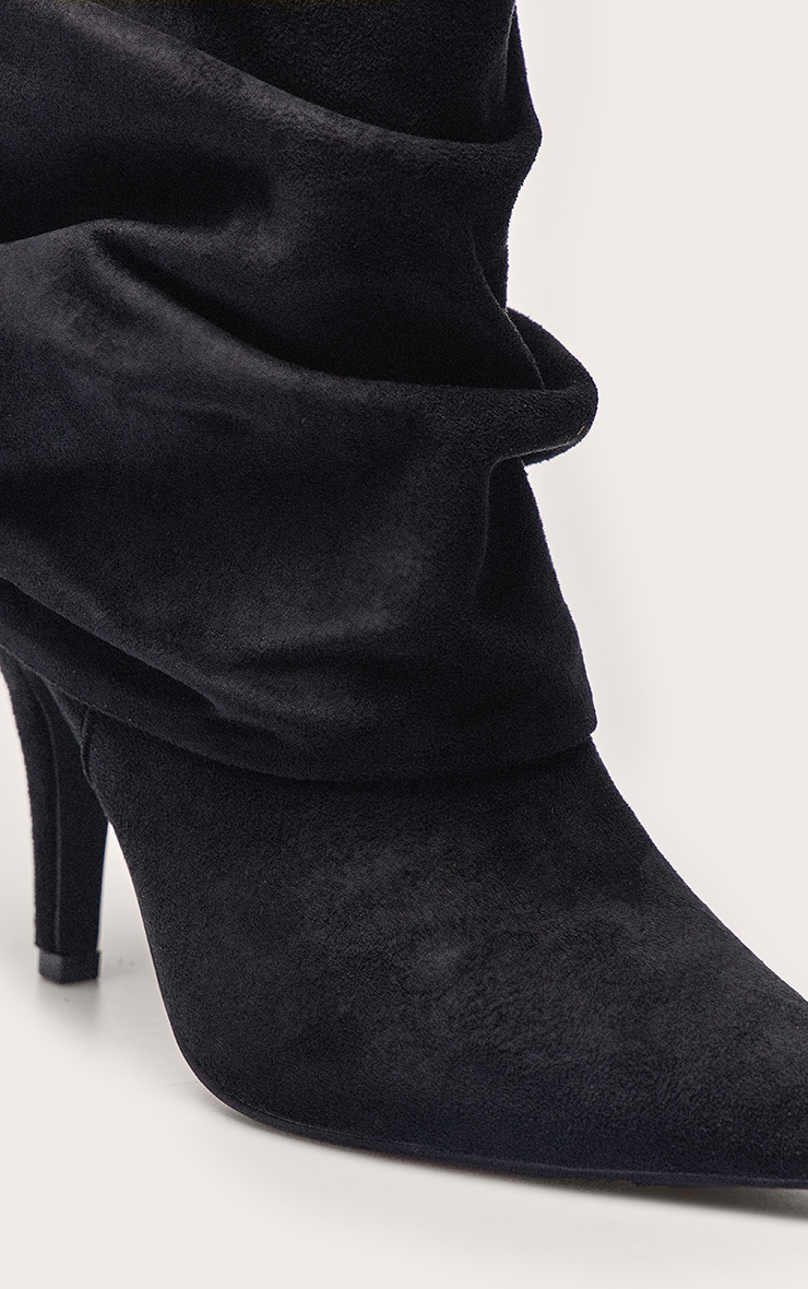 Black Faux Suede Ruched Fold Over Ankle Boots image 5