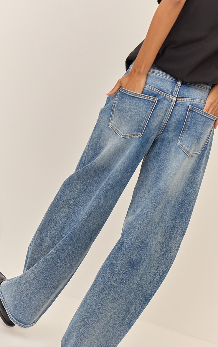 Mid Blue Low Rise Barrel Jeans image 3