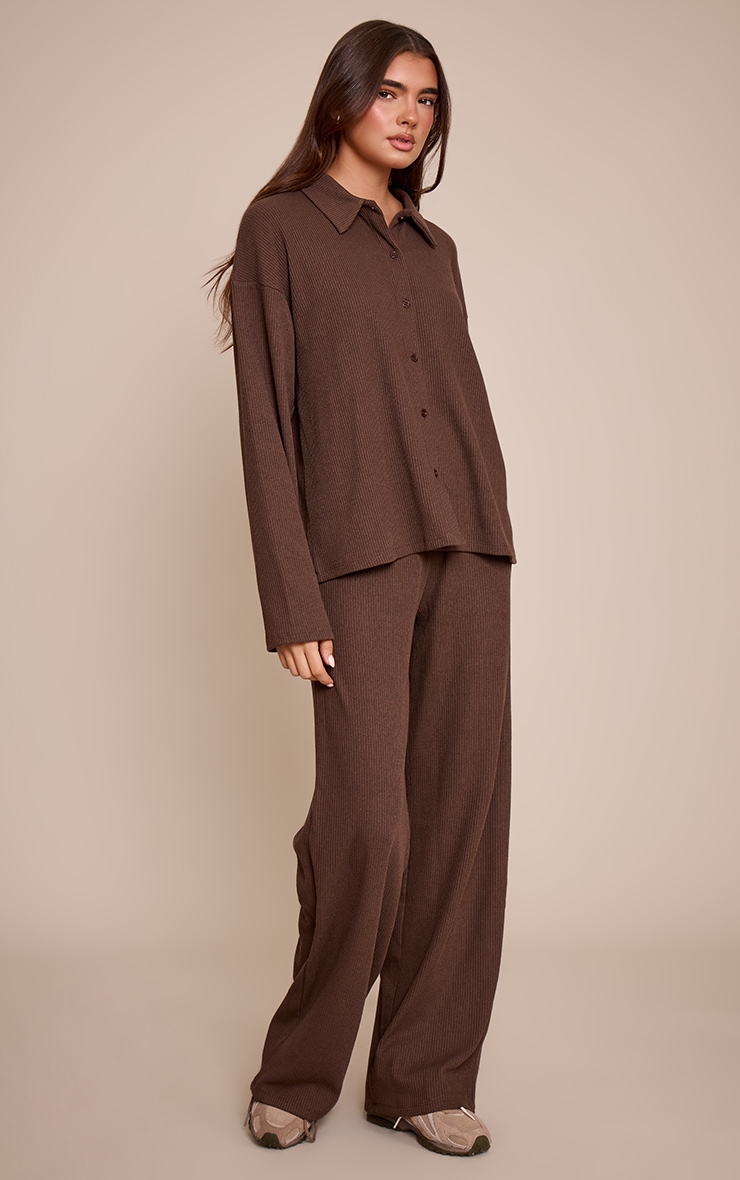 Dark Brown Heavy Rib Long Sleeve Collared Shirt image 3