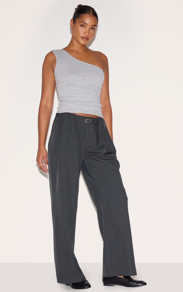 Grey Marl Sleeveless One Shoulder Top image 3