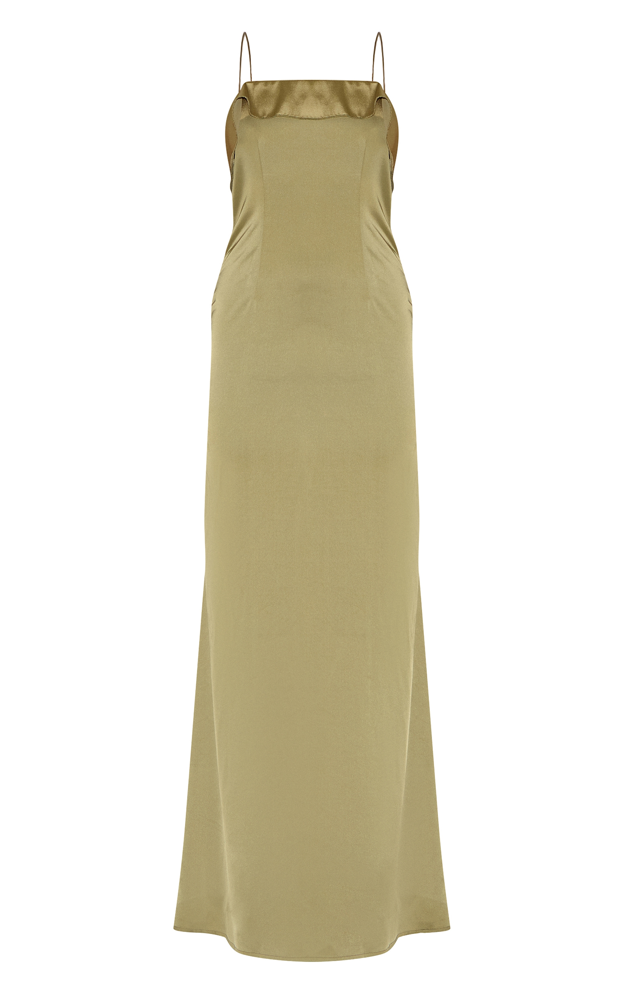 Sage Green Satin Draped Frill Back Detail Maxi Dress image 5