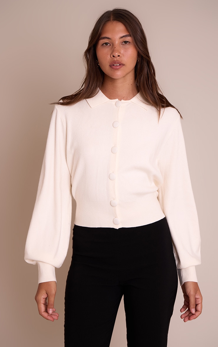 Cream Compact Knit Fabric Covered Button Cardigan