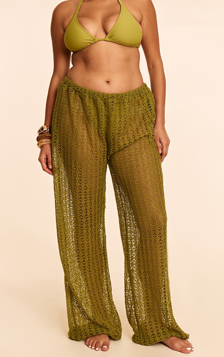 Plus Olive Crochet Low Waist Wide Leg Beach Pants image 2