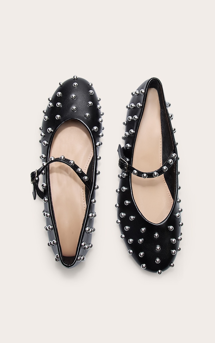 Black Leather Ballet Pump With Stud Detail image 2