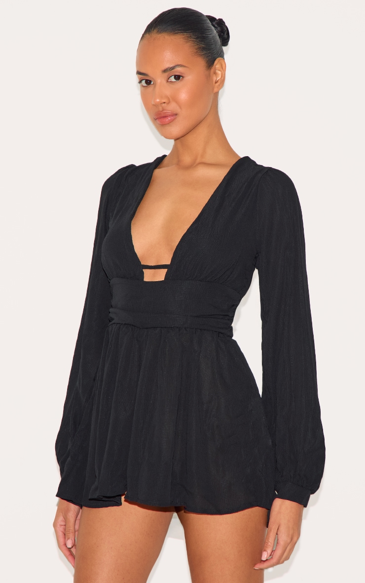 Tie-Waist Buttoned Plunge Sleeveless Romper