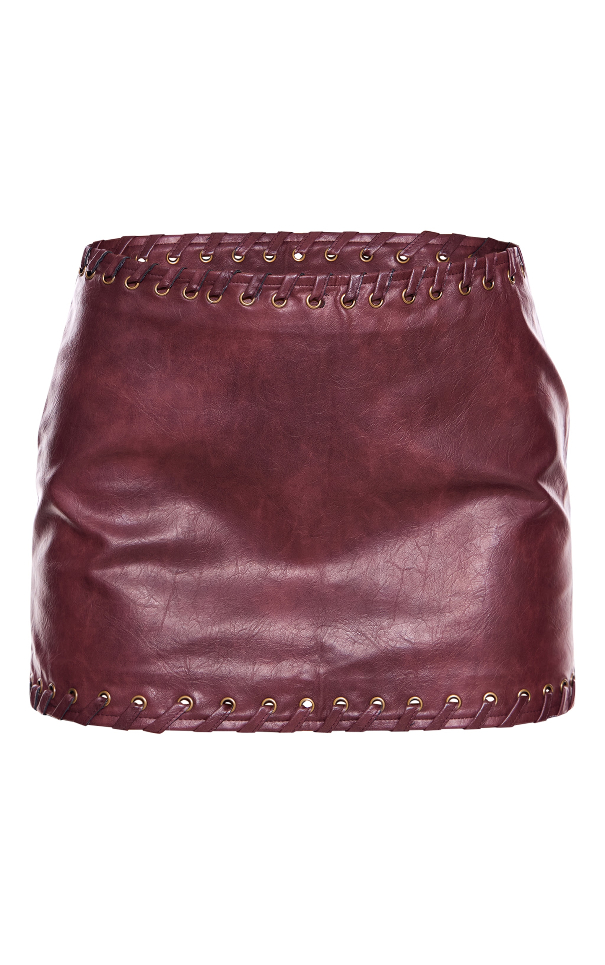 Burgundy Faux Leather Plaited Mini Skirt | Bottoms