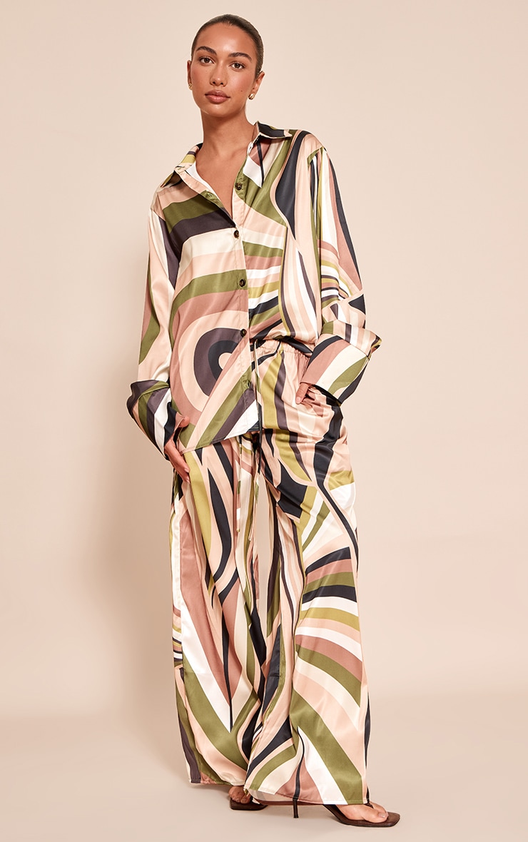 Green Abstract Print Oversized Deep Cuff Shirt image 3