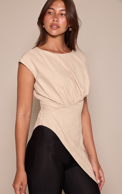 Sand Peachskin Ruched Front Fitted Sleeveless Top