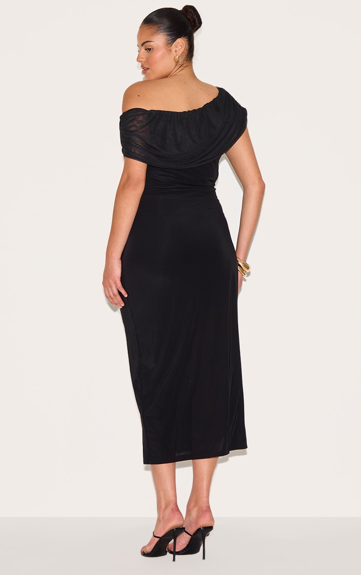 Plus Black Double Layer Slinky Mesh Overlay Maxi Dress image 2