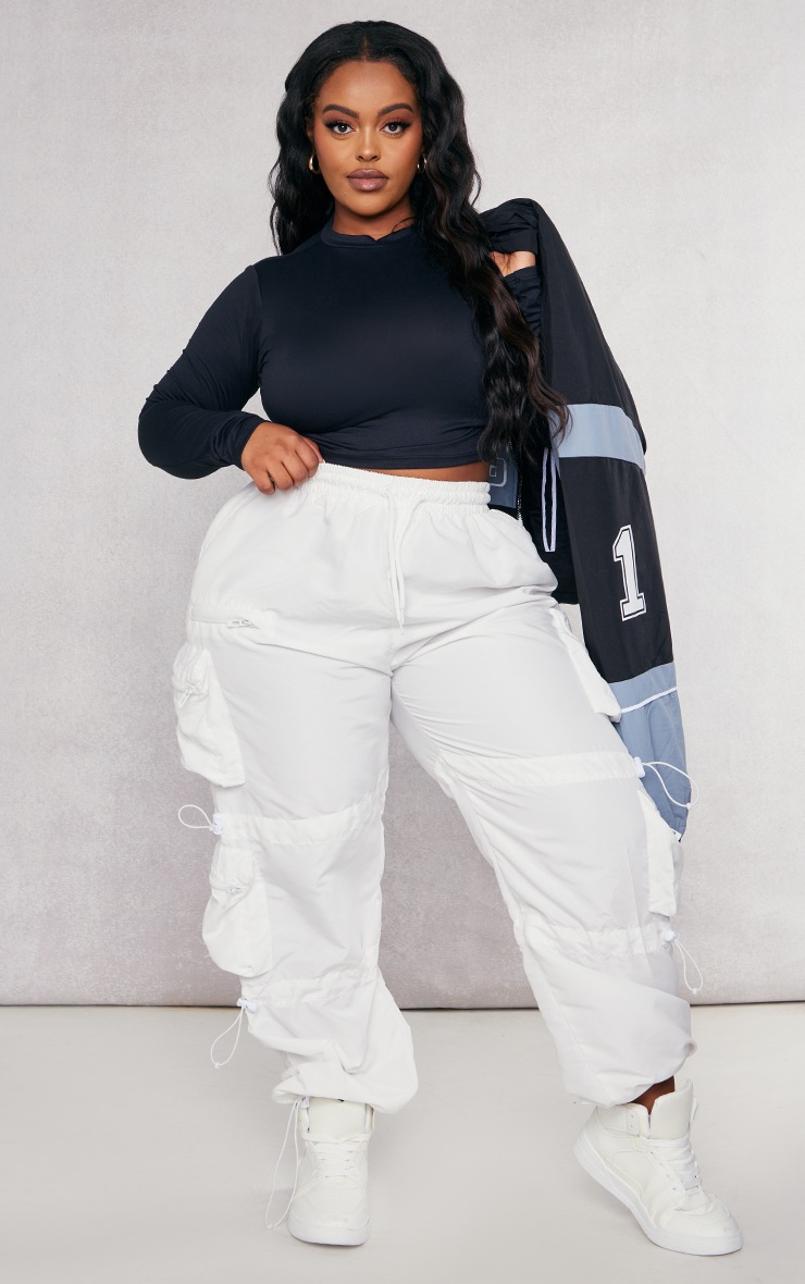 Plus Black High Neck Soft Touch Long Sleeve Crop Top image 1