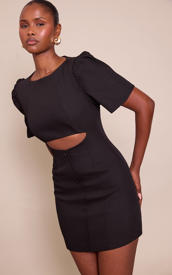 Black Button Down Cut Out Mini Dress