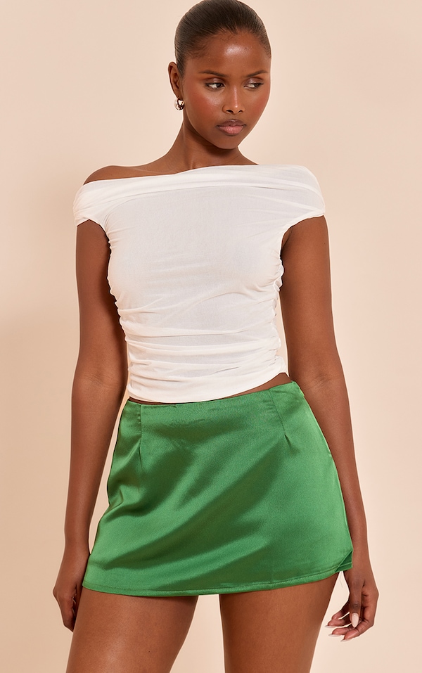 Green Satin Mid Rise Micro Mini Skirt
