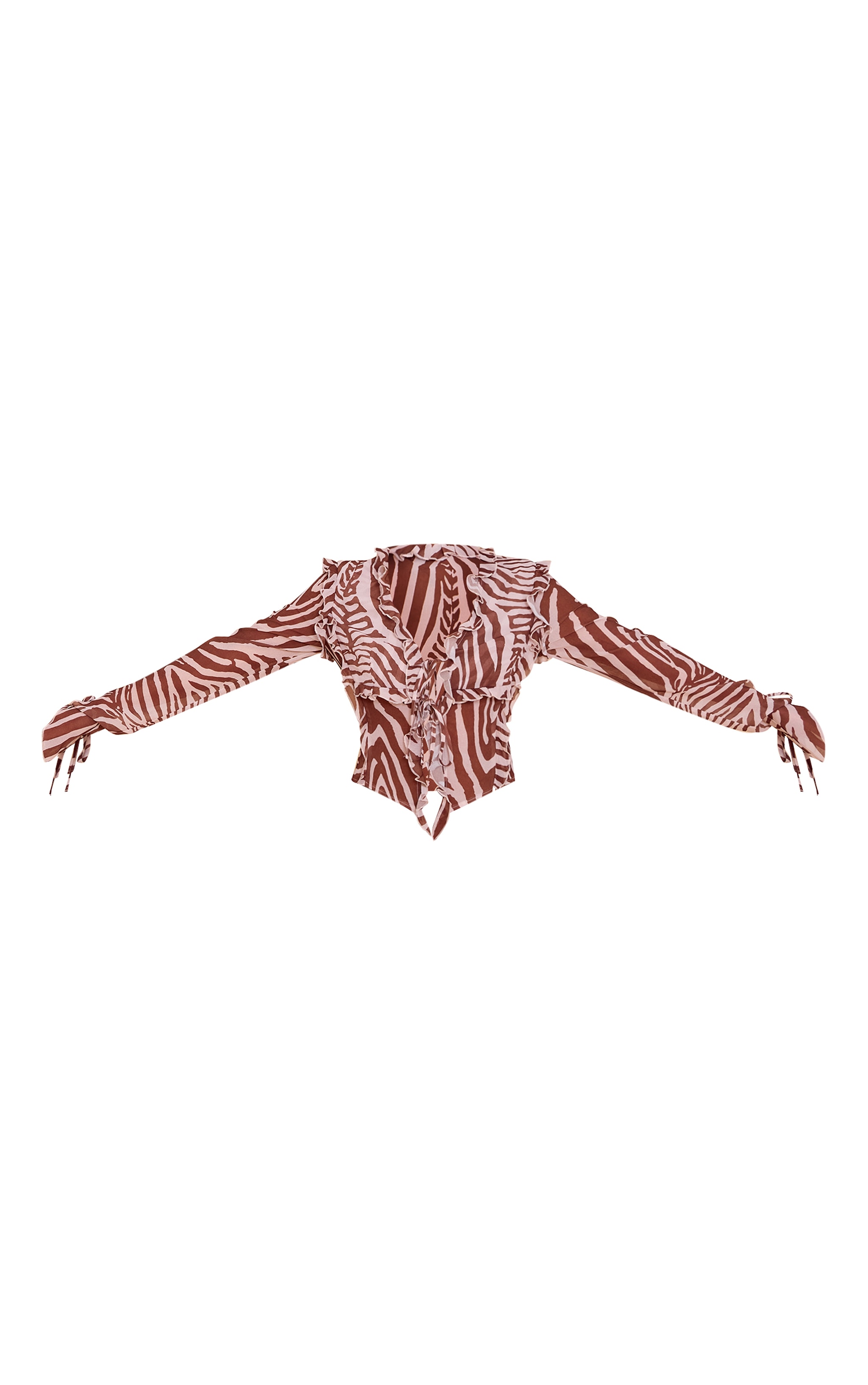 Brown Zebra Print Chiffon Ruffle Tie Front Blouse image 5