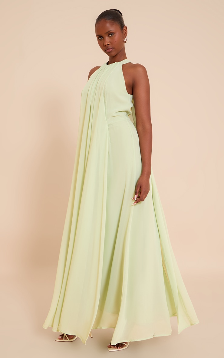 Lime Chiffon Extreme Pleated Maxi Dress image 3