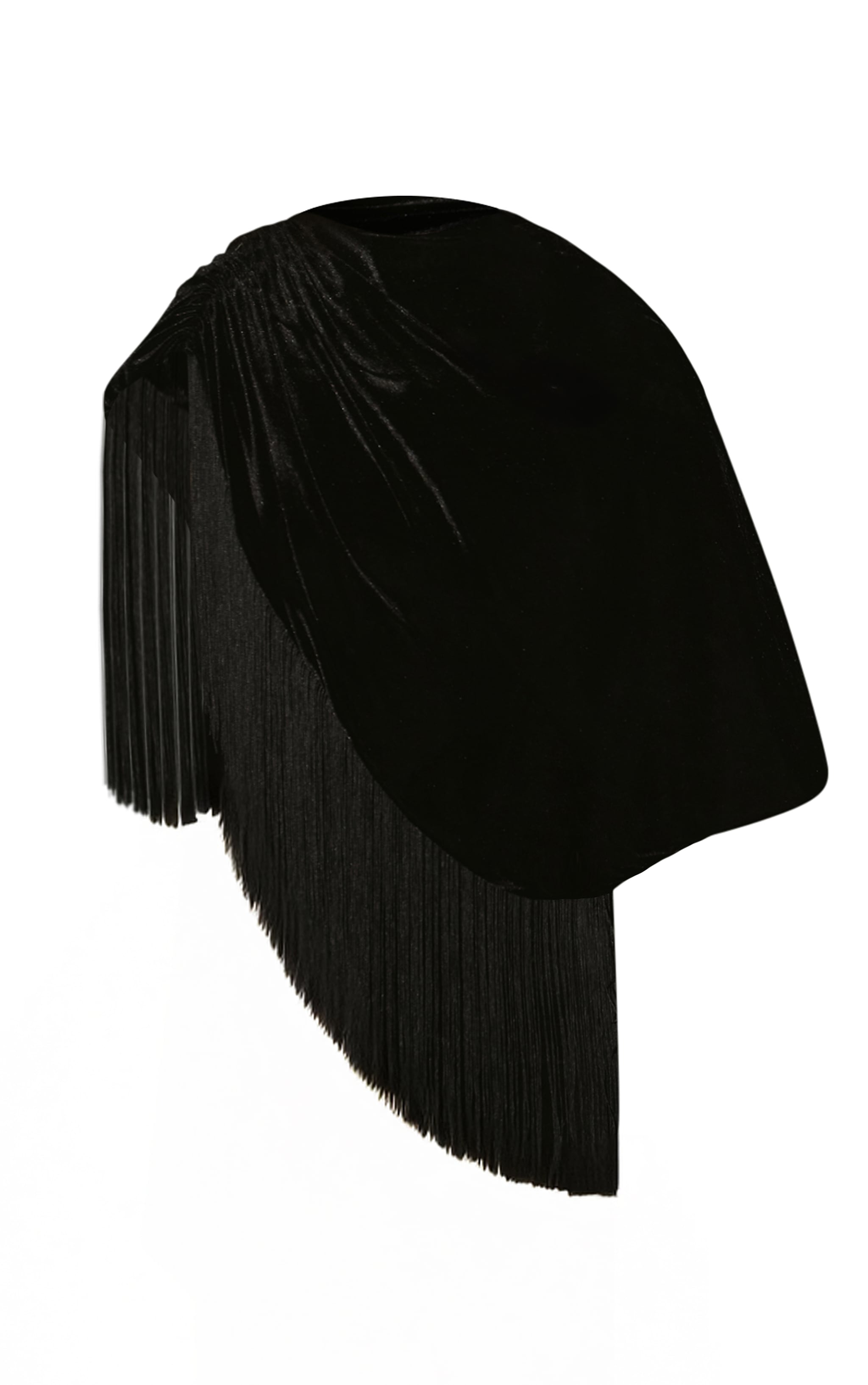 Black Velvet Cape Tassel Hem Long Top image 6