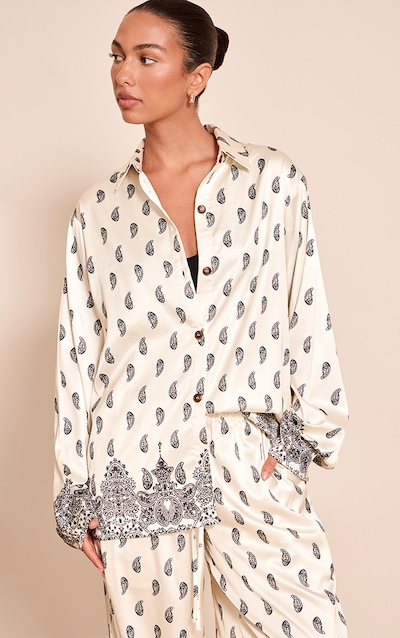Cream Paisley Print Oversized Shirt