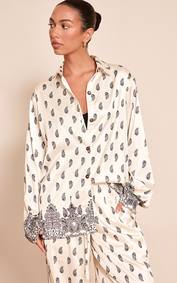  Cream Paisley Print Oversized Shirt