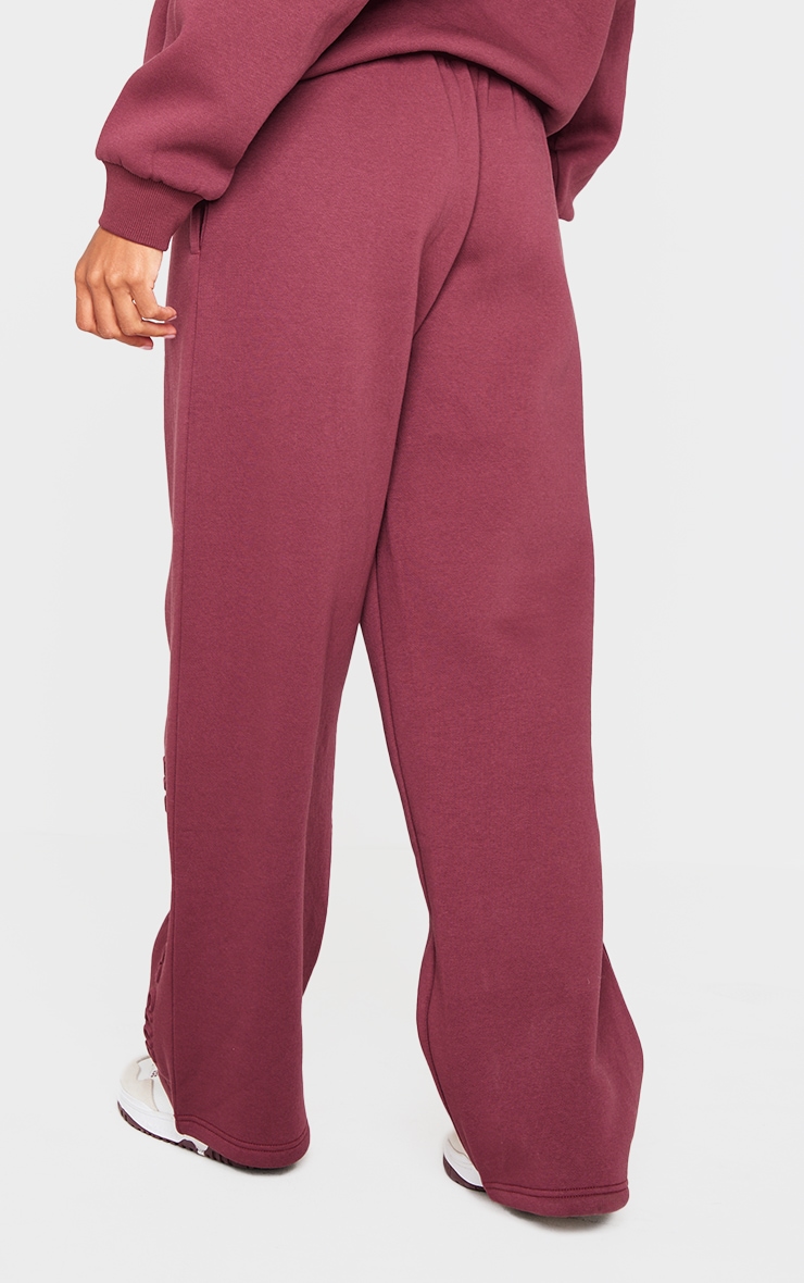 PRETTYLITTLETHING Burgundy Athletics Club Embossed Straight Leg Sweatpants image 3