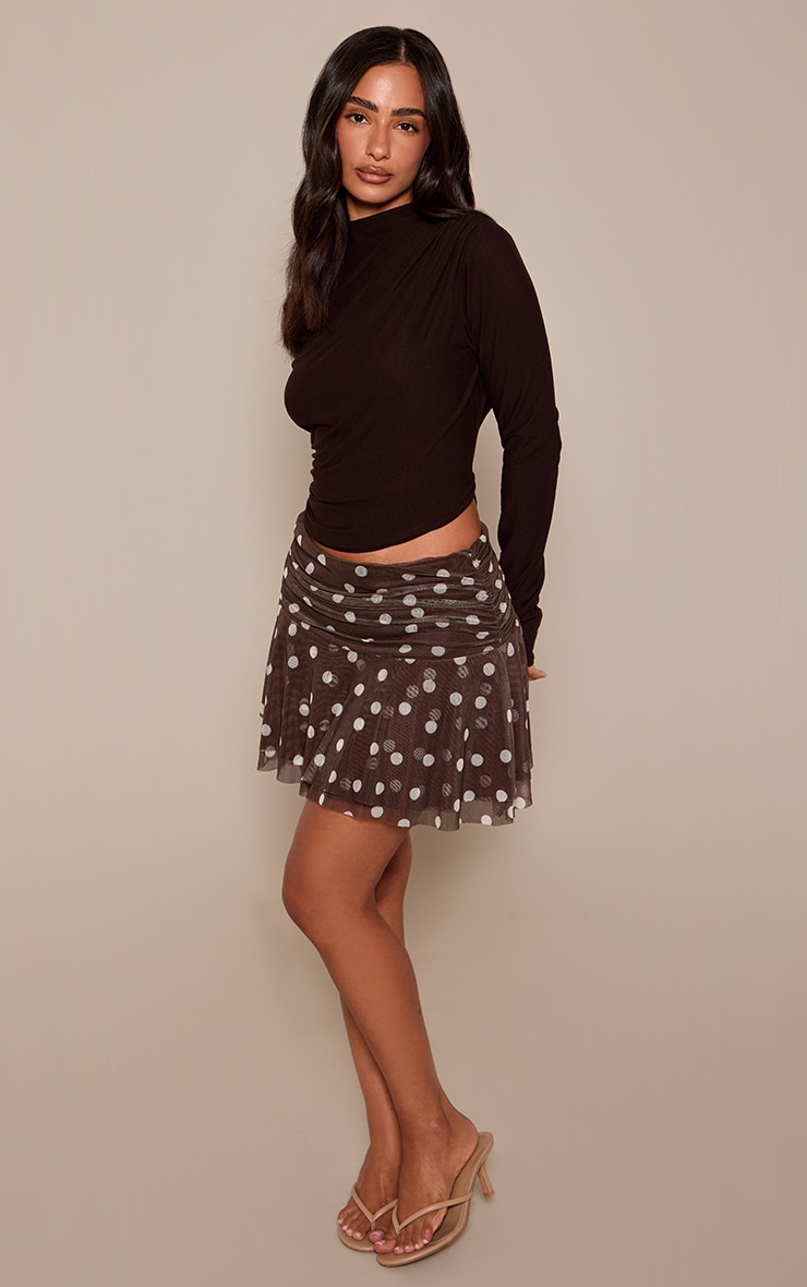 Petite Chocolate Polka Dot Mesh Ruffle Skirt  image 4