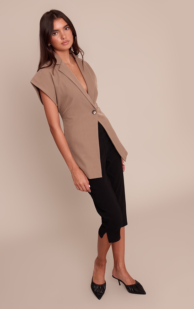 Gilet oversize carré gris champignon à mancherons image 3