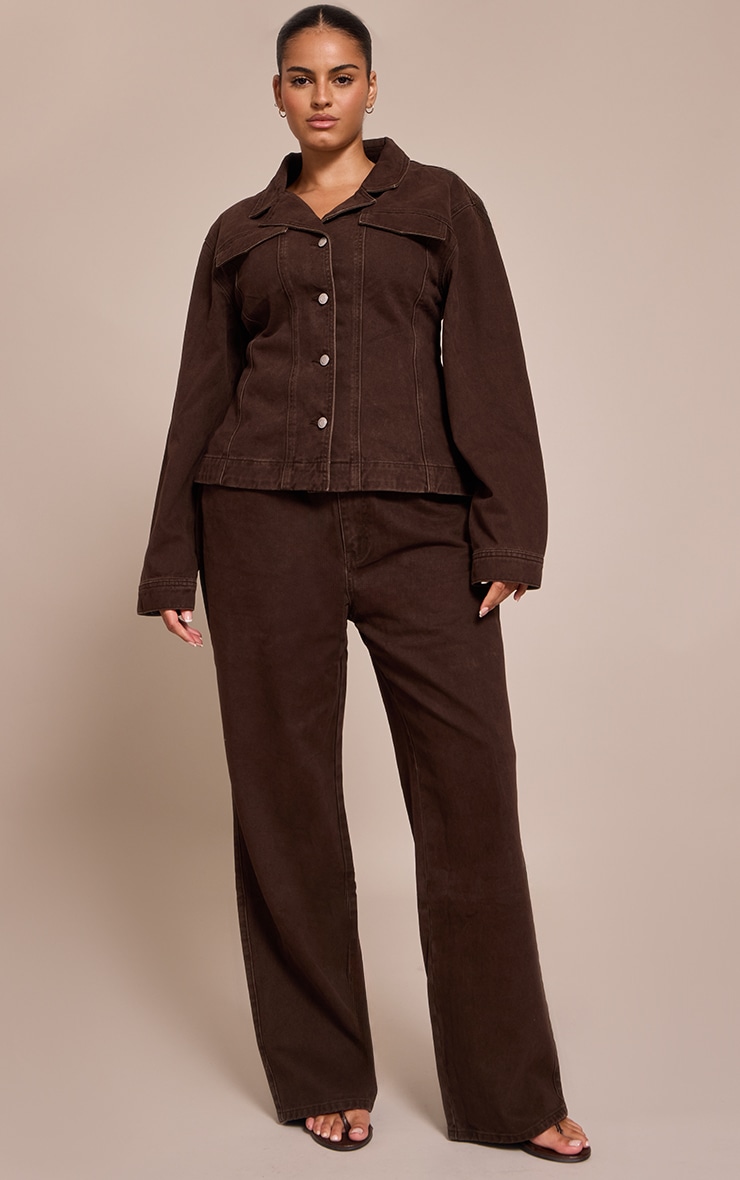 Plus Dark Chocolate Cinched Waist Denim Blazer image 3