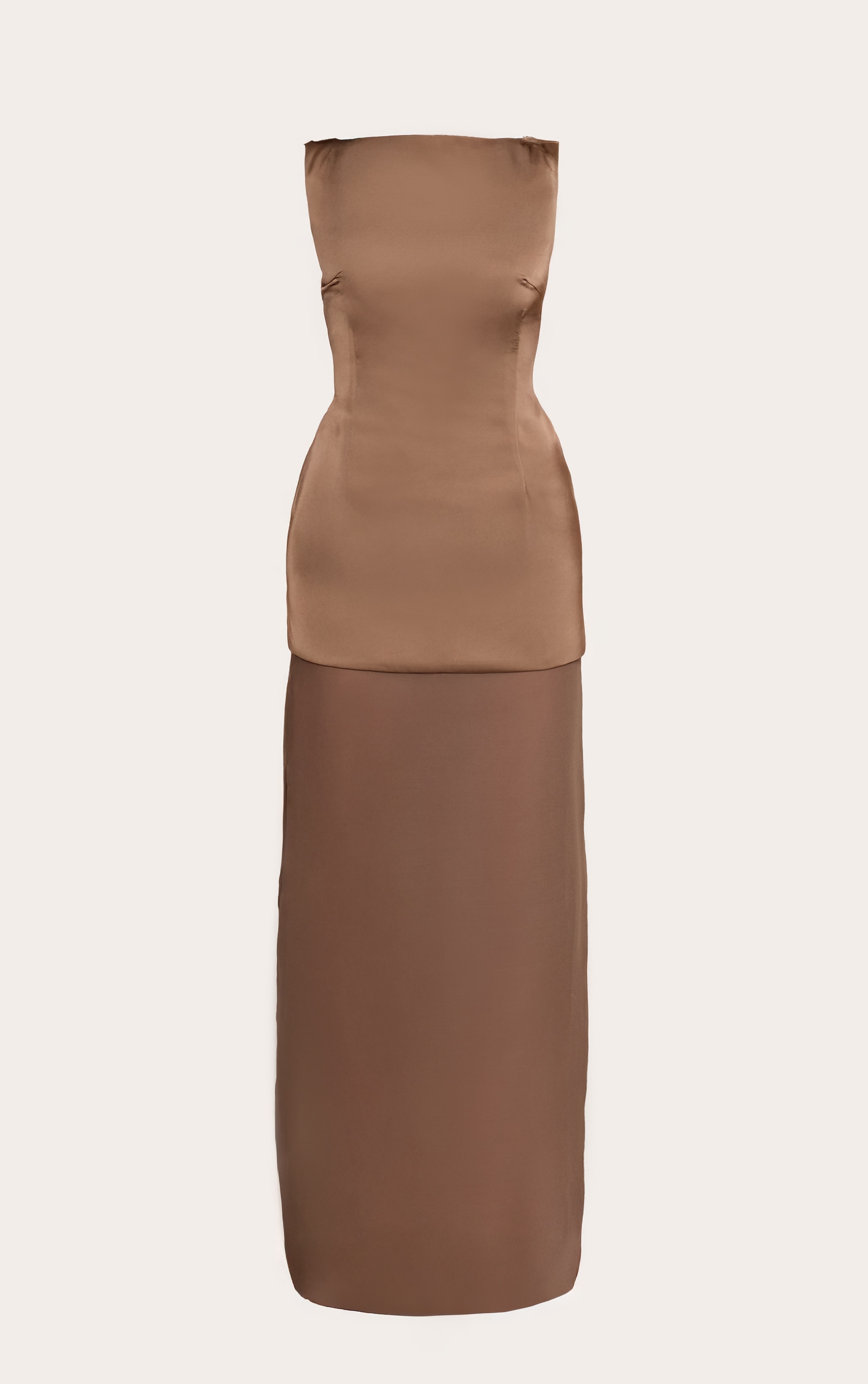 Robe moulante longue satinée taupe foncé à ourlet en mousseline de soie image 5