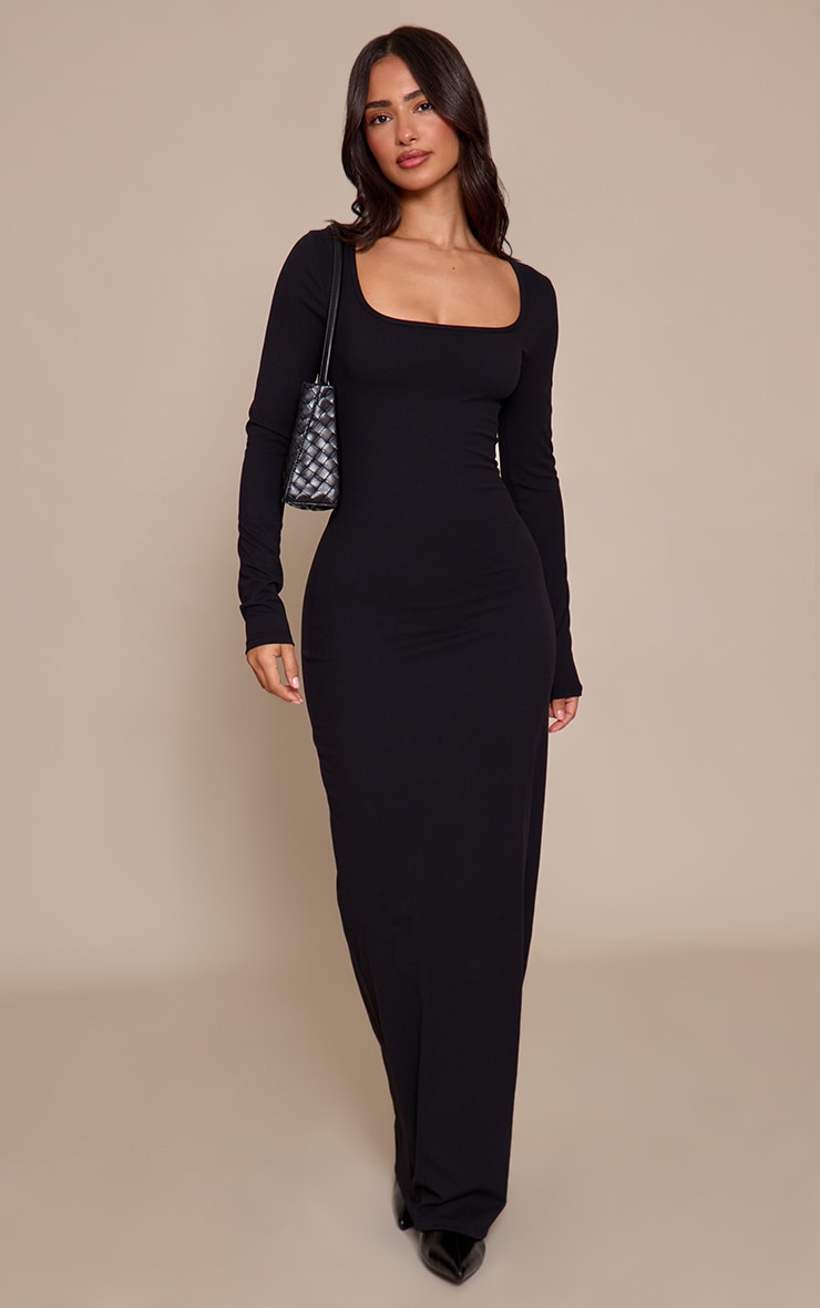 Petite Black Contour Sculpt Long Sleeve Maxi Dress image 3