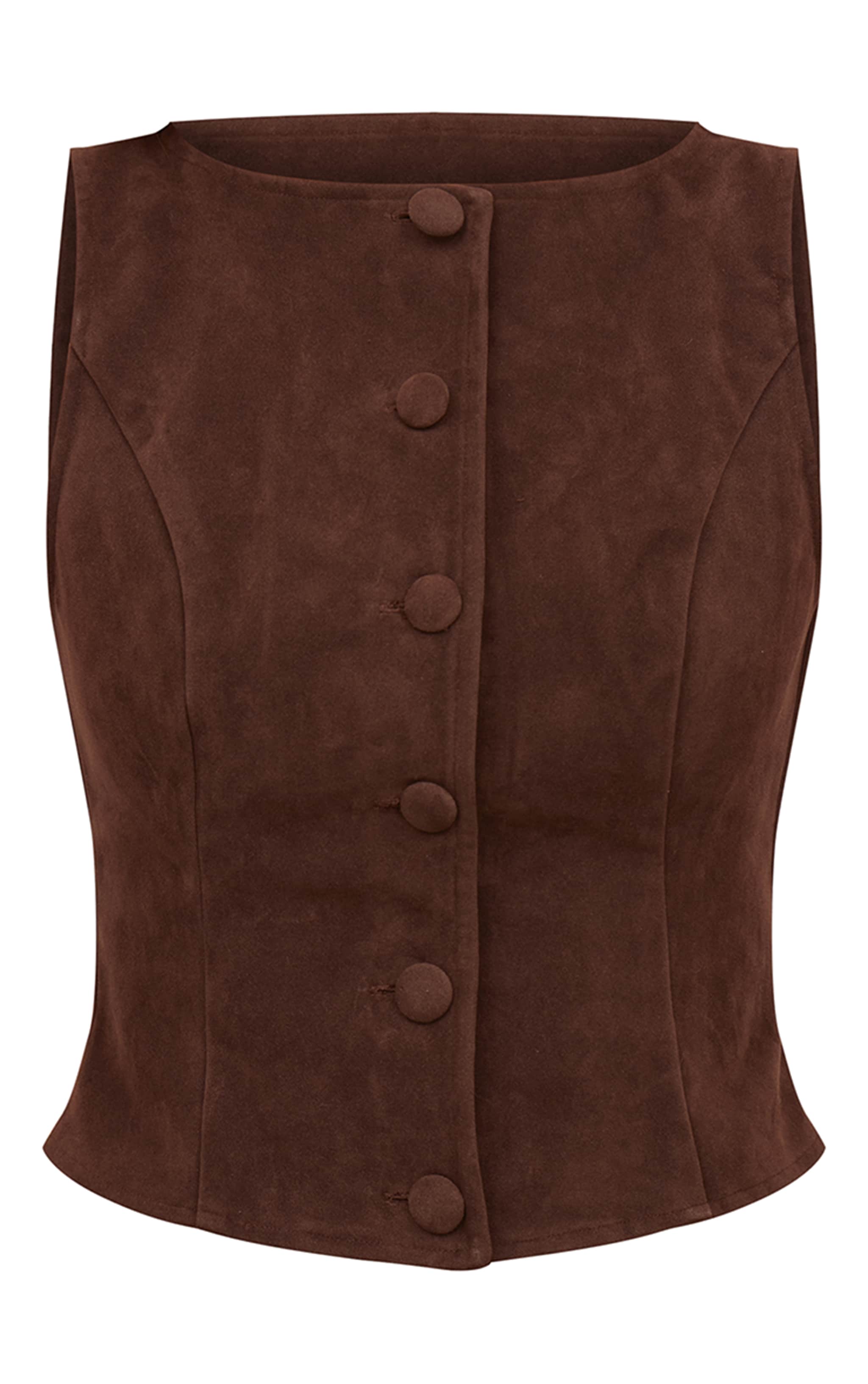 Dark Brown Faux Suede Button Through Vest image 5