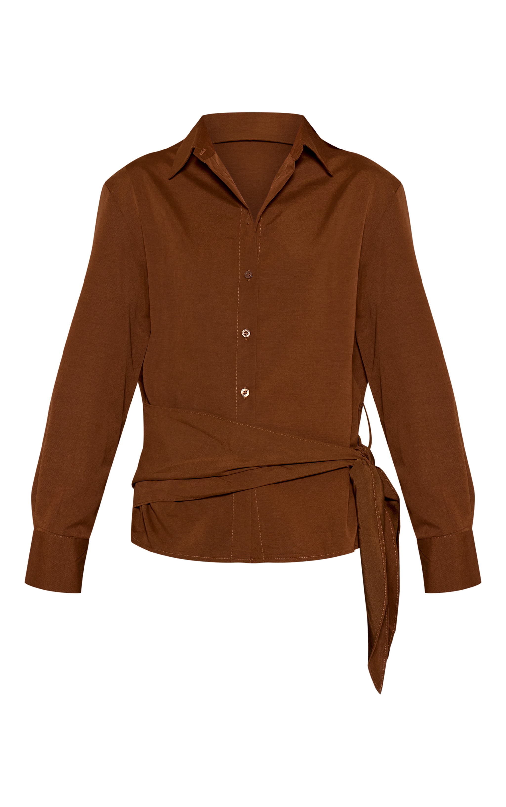 Brown Oversized Wrap Waist Shirt image 5
