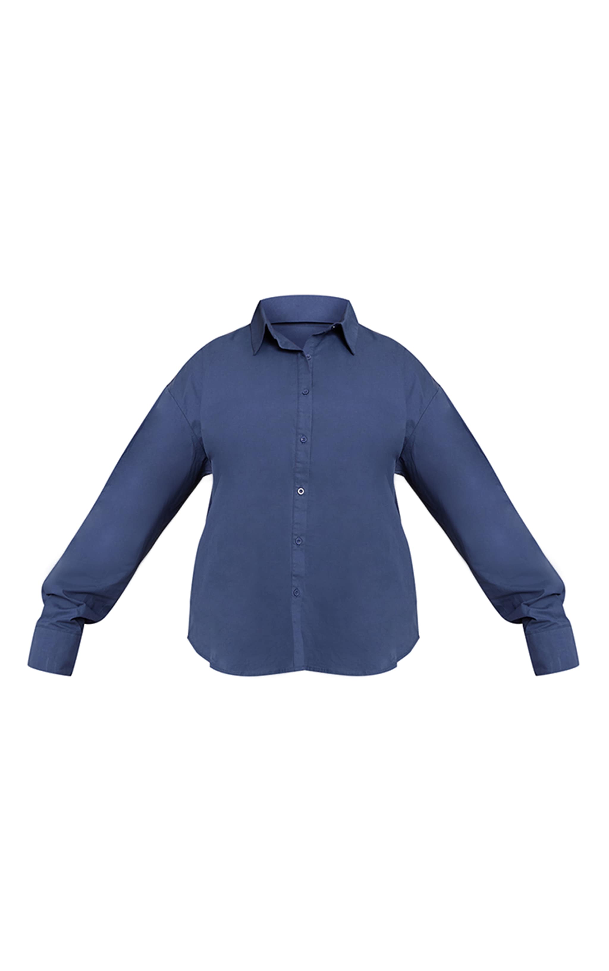Plus Navy Cotton Multi Button Cinched Shirt image 5