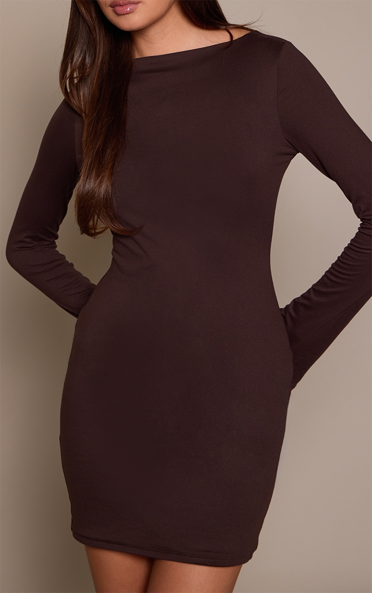 Chocolate Soft Touch Jersey Long Sleeve Bodycon Dress image 4