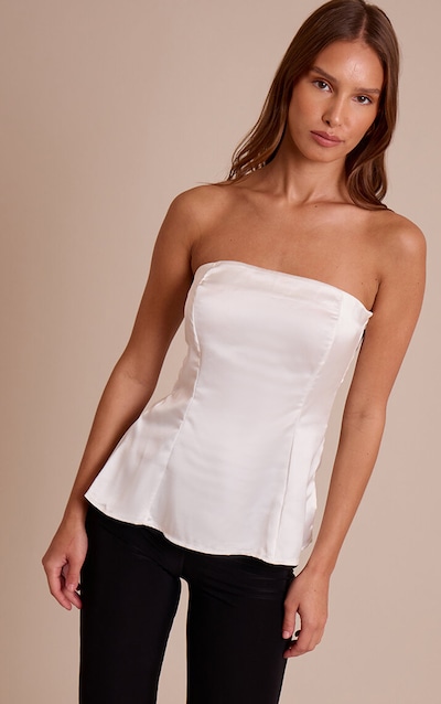 Cream Satin Longline Bandeau Top
