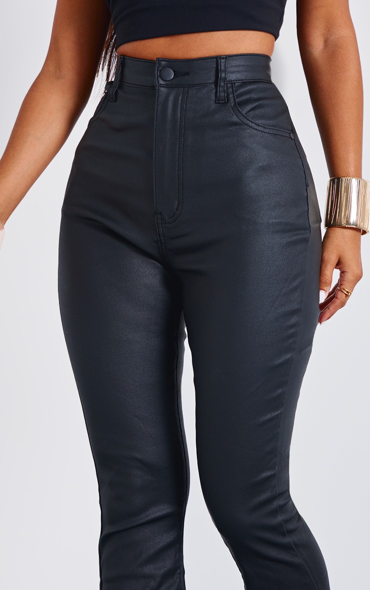 Petite Black Coated Denim Split Hem Flares image 4