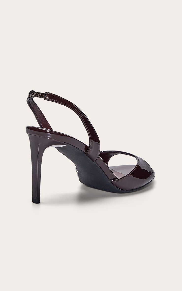 Chocolate Plum Patent Round Toe Barely There Heeled Sandals image 4