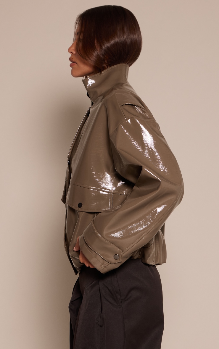 Olive High Shine Funnel Neck Jacket image 4