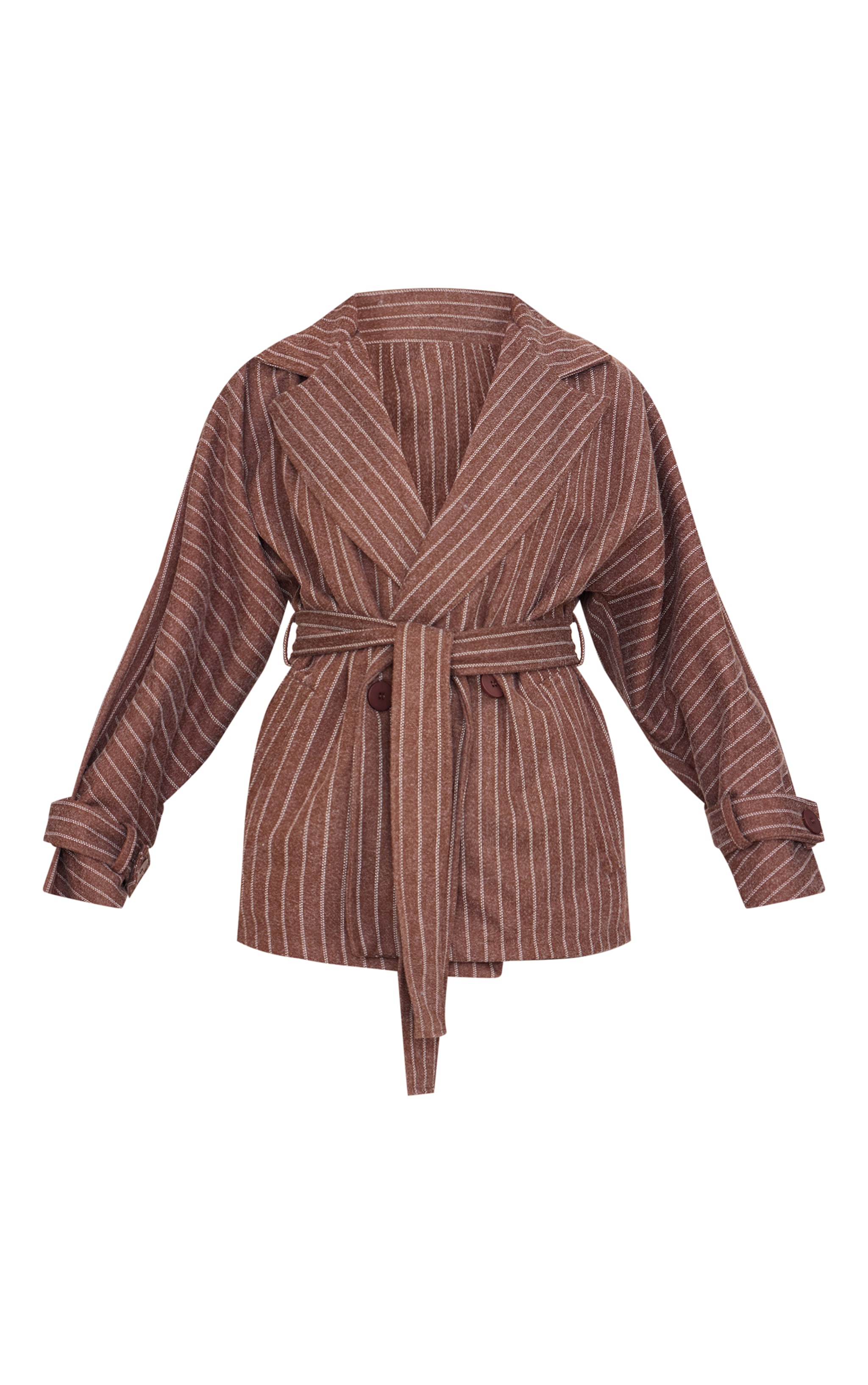 Chocolate Pinstripe Tie Waist Trench Coat image 5